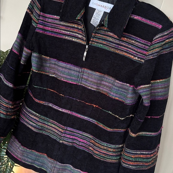 Vintage Sag Harbor Full Zip Multicolored Metallic Striped Suit Jacket Blazer - Picture 4 of 13